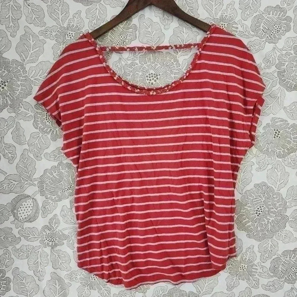 TWO By Vince Camuto Braided  Cap Sleeve Striped Women's Blouse M - Picture 2 of 7